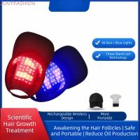 ราคา JUNYFASHION หมวกรักษาผมร่วงแสงสีแดง อุปกรณ์ปลูกผมแสงอินฟราเรดแสงสีฟ้าสีแดง 48 LED USB ชาร์จป้องกันผมร่วงเลเซอร์ดูแลเส้นผมหมวกสําหรับผู้ชายและผู้หญิง (45911798524)
