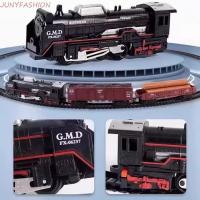 ราคา JUNYFASHION Train Freight Train Toy Locomotive Playset Simulation Tracks Electric Christmas Train Track Set Classical with Sound Light Carriages Train Track Cars (51458495488)
