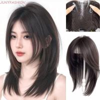 ราคา JUNYFASHION ยาวตรงผมเป็นชั้น กิ๊บต่อผมในหัวด้านบนชิ้นผมปลอม ปุยมนุษย์ผมสังเคราะห์ Toppers วิกผมหน้าม้าปกผมสีขาว Hairline (51009726006)