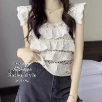 ราคา Allshoppa ส่งทันที 2สี Lace Creamy Layer เสื้อสายเดี่ยวไหมพรมถักลูกไม้ แต่งระบายเลเยอร์ น่ารัก (10760691159)