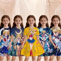 ราคา ชุดเดรสแขนสั้นลายการ์ตูนเด็กผู้หญิง Starry Sky Moon 3D พิมพ์ฤดูร้อน Breathable A Line ชุดเจ้าหญิง (57412565677)