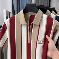 ราคา เสื้อโปโลแขนสั้น เสื้อโปโลผู้ชาย Polo Shirt เสื้อโปโลแขนสั้นลายทาง แบบมีซิป งานปักละเอียดระดับไฮเอนด์ (51610662157)