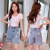 ราคา Swan shop แฟชั่นกางกางยีนส์ขาสั้นสามส่วน ปักลายดอกเดซี่ ใหม่ (3263672848)