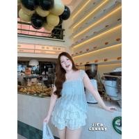 ราคา เสื้อสายเดี่ยวแต่งลูกไม้ทั้งตัว งานผ้าโรซี่ ใส่สบาย สม็อคหลังเยอะ อก 38 50 (46409415837)