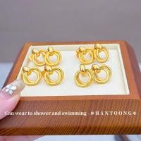 ราคา ต่างหู Titanium Steel ชุบทอง 18K แบบสองห่วงคล้องกัน ไม่ลอกไม่ดำ สำหรับผู้หญิง (57408225366)