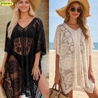 ราคา JCHAMA Beach Cover Up Hollow Out Floral Pattern ชุดว่ายน้ํา Cover Up V Neck Lace Mesh Breathable Beach Poncho Vacation (53613372864)