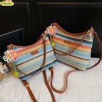 ราคา JCHAMA กระเป๋าผ้าทอลายทางสีรุ้ง ซิปปิดสายปรับได้กระเป๋าสะพายทอ สีรุ้งกระเป๋าถือความจุขนาดใหญ่ผู้หญิงแฟชั่น (57262635879)