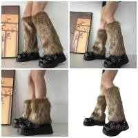 ราคา Leg Warmer Women Faux Furs Fuzzy Long Boots Shoes Cuffs Cover Warm Furry Costume (20195930576)