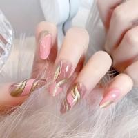 ราคา บาร์บี้เวฟสีชมพูแบบกดบนเล็บ กลิตเตอร์อัลมอนด์ยาว Y2K เล็บปลอม A60 NUKJ (44710804634)