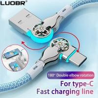 ราคา สายชาร์จอย่างรวดเร็วไนลอนถัก 180 องศาข้อศอกหมุนได้สำหรับ iOS Micro Type C สายชาร์จ USB (58050812482)