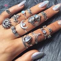 ราคา HWETR 14 ชิ้น เซ็ต Boho Sta คริสตัลดอกไม้ Moon Sun Knule แหวน Midi แหวนนิ้ว (50762619738)