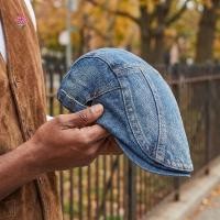 ราคา HWETR Unisex Washed Denim Newsboy Cap Vintage Casual Peaked Flat Cap Adjustable Baker Boy Hat Four Seasons Outdoor Use (47663095265)