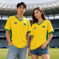 ราคา เสื้อบอลสไตล์บราซิล บอลโลก คอวีแขนสั้น เสื้อทีมกีฬา ชายหญิง สีเหลืองเขียว ใส่ซ้อมแข่ง แห้งไว ใส่สบาย (53212310126)