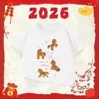 ราคา T Shirt Year of the Horse 2026 Cute Pony Print Cotton Short Sleeve Red White New Year Gift (44231368706)