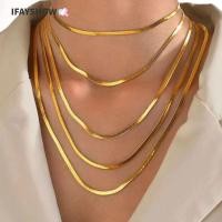 ราคา IFAYSHOW สร้อยคอสแตนเลส สร้อยคอโซ่งูสแตนเลสสีทอง เงิน ผู้ชายก้างปลาสีทอง 2 มม 3 มม (54963992377)
