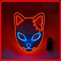 ราคา LED Luminous Ghost Slayer Blade Luminous Mask อะนิเมะคอสเพลย์ Cat Face Fox ฮาโลวีน Cold Light Sparkling Mask (48213504706)