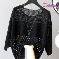 ราคา JEPDWN เสื้อไหมพรม โครเชต์ถักรอบคอโครเชต์เสื้อสวมหัว แฟชั่น Batwing แขนน้ําหนักเบา Hollow Out Beach Cover Up ผู้หญิง (50764052909)