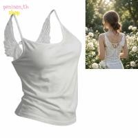 ราคา PENINON Angel Wings Cami สายสปาเก็ตตี้Lace up Back Gothic Tank Top อินเทรนด์Slim Fit CroppedความยาวปีกรายละเอียดSlim Fit Camisoleชุดลําลอง (45713915819)