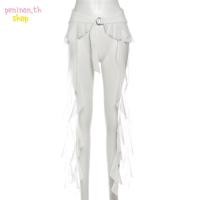 ราคา PENINON Ruffles เข็มขัดผู้หญิง ไม่สม่ําเสมอสะโพกผ้าม่านเข็มขัด แฟชั่นยาวพู่ Y2K สีขาวมินิกระโปรง Streetwear (41581490750)