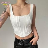 ราคา PENINON Crop Top แขนกุดคอเหลี่ยม สีทึบ สำหรับปี 2023 (48503651169)