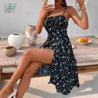 ราคา BTLIM Sock Bustier Dress ผ้าโพลีเอสเตอร์ Slim Fit Bodycon Spaghetti Strap Dress Elegant High Slit Floral Print Low Cut Neckline High Slit Dress Evening Party (51613931147)