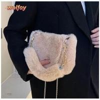 ราคา YOLANDA กระเป๋าสะพายขนปุย กระเป๋าใต้วงแขนตุ๊กตาสายโซ่ กระเป๋า Tote หรูหรานุ่มสีทึบสไตล์ฤดูหนาว (56513381173)