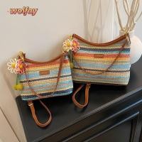 ราคา YOLANDA กระเป๋าโท้ทผ้าทอลายทางสีรุ้ง กระเป๋าสะพายไหล่ทอสายรัดปรับได้ความจุขนาดใหญ่ ปิดซิปสีรุ้งถัก กุ๊ย กระเป๋าผู้หญิงแฟชั่น (55463087249)