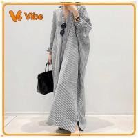 ราคา เดรสผ้าฝ้ายลินิน มีสินค้า เสื้อผ้าสตรีขนาดบวกขายส่ง เดรสยาว กระโปรงทรงตรงลายทาง เดรสเสื้อเชิ้ต ชุดตัวนอกหลวม ชุดแขนสามในสี่ (57561510621)