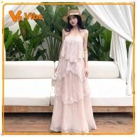 ราคา เสื้อกล้ามบุนวม camis สายเดี่ยวผู้หญิง sejuk ในสต็อก สายสปาเก็ตตี้ลูกไม้ไม่สม่ําเสมอสีชมพูอ่อนโยน Tiered Maxi Dress สําหรับฤดูร้อนไม่ซ้ําใคร สวยและหลวมสําหรับวันหยุดชายหาด (55762373106)