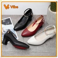 ราคา รองเท้าส้นสูง ในสต็อก รองเท้าสตรีส้นกลางหนังแท้หัวแหลมพร้อมสายเดี่ยวสบายสําหรับยืนนานน้ําหนักเบาและอเนกประสงค์รองเท้าแม่ (58012514345)