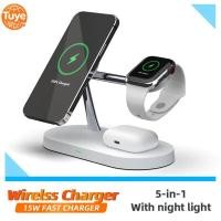 ราคา Tuye 5 in 1 Magnetic Wireless Chargers สําหรับ iPhone 13 14 Charger Dock Station สําหรับ AirPods Pro Wireless Charger พร้อมไฟกลางคืน (47611406618)