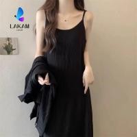 ราคา LAKAM ชุดเดรสทรงหลวม เดรสแม็กซี่สายเดี่ยวสไตล์ฝรั่งเศสแขนกุด เดรสแม็กซี่แขนกุดทรงหลวมแขนยาวหรูหราชุดลําลอง (55964771034)