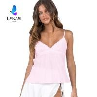 ราคา LAKAM ผู้หญิง Cami Top V คอสีทึบ แฟชั่น Slim Fit สายสปาเก็ตตี้เปลือยสายสปาเก็ตตี้ชุดลําลอง (52061379708)