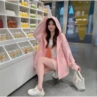ราคา เกาหลี เสื้อกันหนาวมีฮู้ด M 2XLสีชมพู คาร์ดิแกนซิปแขนยาว (41167323306)