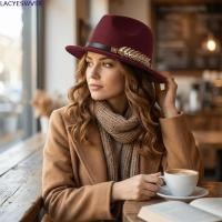 ราคา LACYSWVSK ขนสัตว์รู้สึกหมวก Fedora หมวกด้านบนหลายสีนุ่ม สไตล์อังกฤษ Chic Fish Bones Design หมวกปีกกว้างสวมใส่ทุกวัน (47614491001)