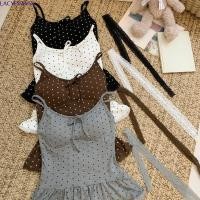ราคา LACYSWVSK Polka Dot Vest Tops ลูกไม้โบว์ Camisole พร้อมแผ่น Elegant Elastic Slim Sweet Crop Tops พร้อม Petticoat Streetwear (48760490573)