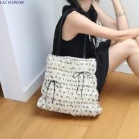 ราคา LACYSWVSK Bow Tote Bag Large Top Handle Portable Crossbody Bag Y2K Aesthetic Korean Style Pleated Design Bow Design Travel Shoulder Handbag แฟชั่นเกาหลี (45160550102)