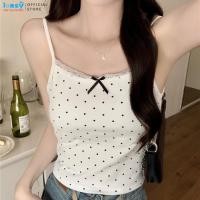 ราคา Polka Dot Camisole Top โบว์ขอบลูกไม้พร้อมแผ่นรองเต้านม เสื้อกล้ามกระชับสัดส่วน (58163198356)