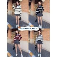 ราคา ? ? ? ? ? ? ? ? ? ? ? ? ? พร้อมส่ง Denim Knit เสื้อไหมพรมปกยีนส์กระดุมทองวินเทจ (48302568568)