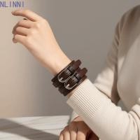ราคา NLINNI Double Row Belt Design กําไลข้อมือ Armlet Euro American Style Dual Strap Leather Bracelet กําไลข้อมือบนมือเครื่องประดับเรขาคณิตข้อมือกว้างเข็มขัดหัวเข็มขัดผู้หญิง (55214776407)