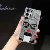 ราคา เคส SAMSUNG Galaxy s26 Plus s25 Ultra s24 s23 s22 s21 fe note 20 ultra A57 A56 A55 A54 A53 A16 A37 A36 A17 A07 A16 A06 4G 5G case เคสซิลิโคนใสผงกลิตเตอร์เงิน ลาย Girl Boss สาวแฟชั่นแว่นกาแฟ สไตล์หรูเท