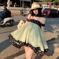 ราคา ชุดแขนกุดลายจุด สไตล์เกาหลี สีเขียวชีฟอง สำหรับวันหยุดท่องเที่ยว (56509206679)