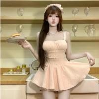 ราคา ชุดสตรีสไตล์เกาหลี ฤดูร้อน สีชมพูชีฟองแขนกุด ออกแบบให้ดูผอมบางและเซ็กซี่ (57659536265)