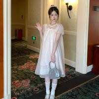ราคา ชุดแฟชันเกาหลี ชีฟองสีชมพูน่ารัก กระโปรงยาวแขนสั้นทรงหลวมคอกลม (56959346450)