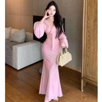 ราคา กระโปรงชีฟองยาวผู้หญิง สไตล์ฝรั่งเศสดูคอวี พิมพ์ดอกไม้สีชมพู สำหรับฤดูร้อน (53158991531)