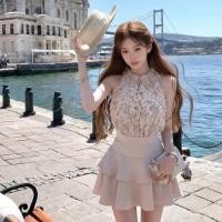 ราคา ชุดแฟชั่นเกาหลีใหม่ฤดูร้อน สำหรับผู้หญิง แขนกุดลูกไม้ กระโปรงเอวสูง (49059465719)