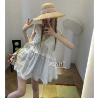 ราคา ฤดูร้อนจีนสไตล์ใหม่ถนนอินเทรนด์สีทึบลายจุดชุดชีฟองผู้หญิงหลวมคอวีแขนกุด ก เส้น ชุด (47911906145)