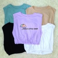 ราคา เสื้อครอปกล้าม จั้มเอว สีพื้น ผ้าคอตตอน 100 (20328809889)