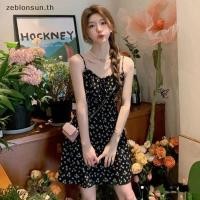ราคา zeblonsun Vintage Bla Chiffon Floral Dresses ผู้หญิงฤดูร้อนแขนกุด Daily Mini Dress (48915271665)