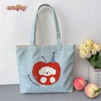 ราคา YOLANDA Tote Bag กระเป๋าผ้าใบนํากลับมาใช้ใหม่ตารางสีฟ้าและสีขาวพิมพ์ลายการ์ตูนความจุขนาดใหญ่กระเป๋าสะพายไหล่อเนกประสงค์นักเรียน (54415557857)